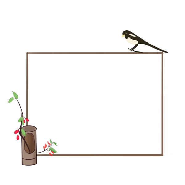 方形文艺花朵和小鸟插画边框