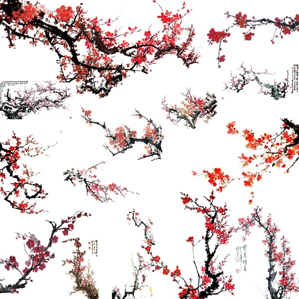 梅花水墨畫素材圖片