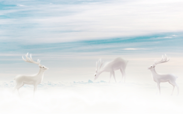 北欧梦幻麋鹿手绘天空背景墙装饰