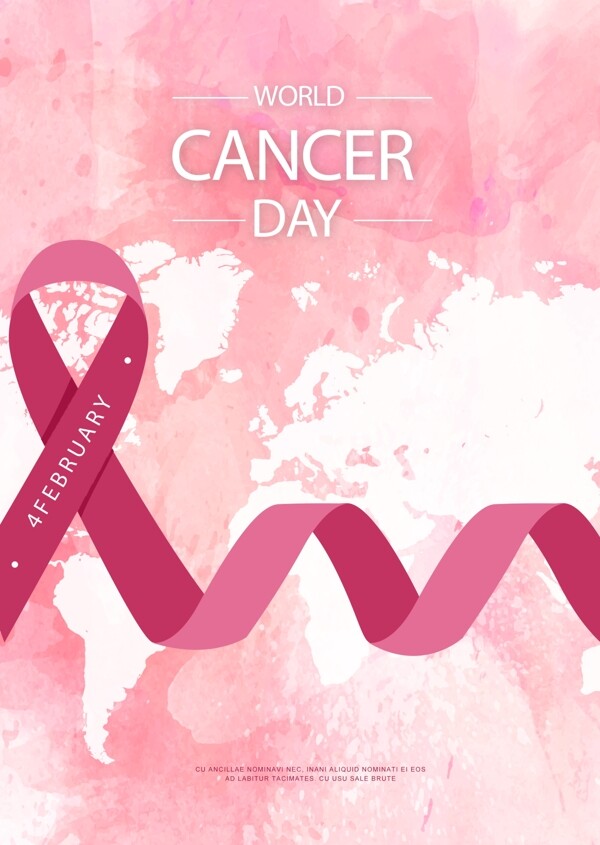 世界癌症日的粉红色飞溅公共服务海报