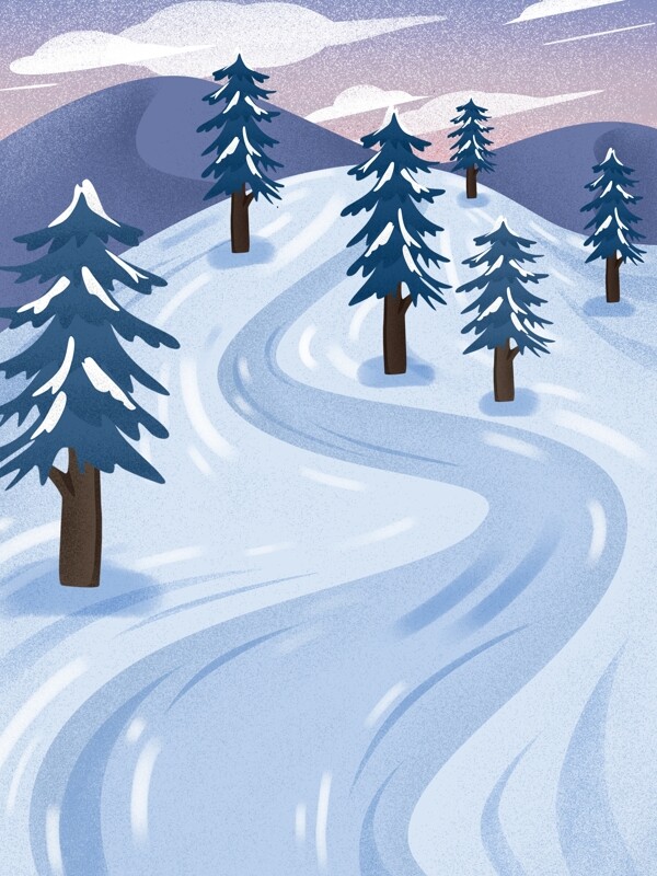 手绘冬季雪景滑雪场背景素材