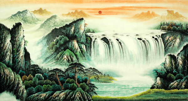 山水瀑布素材