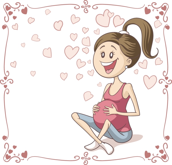 手绘卡通孕妇图案矢量素材