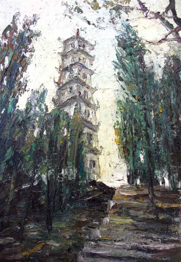 寶塔風景油畫