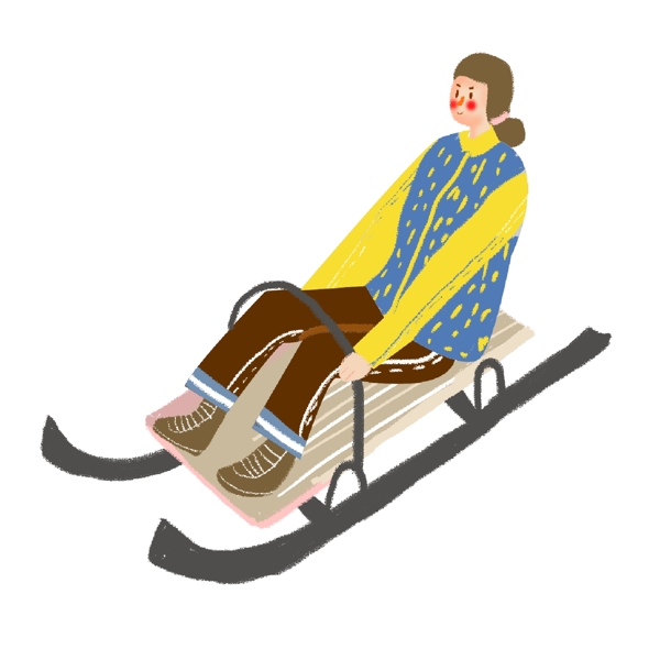 手绘卡通女孩坐在滑雪车原创元素