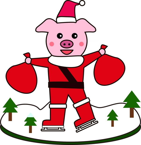圣诞猪可爱矢量插图
