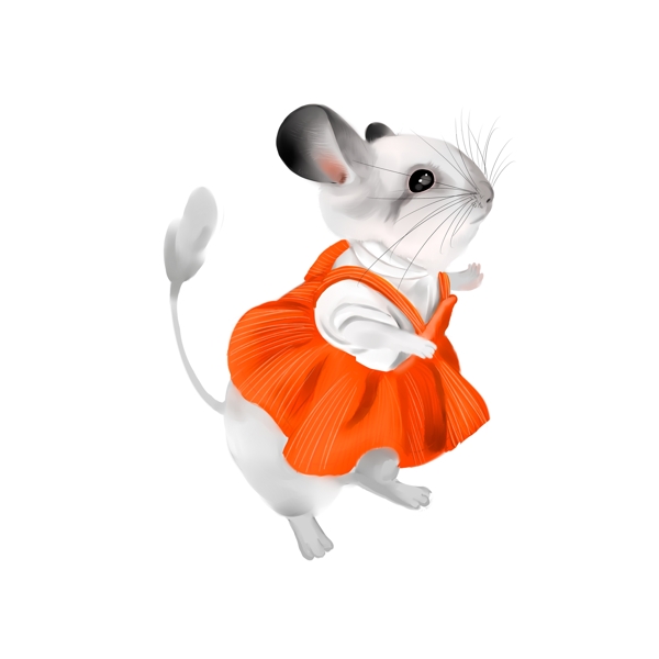 穿桔色裙子的小老鼠卡通元素