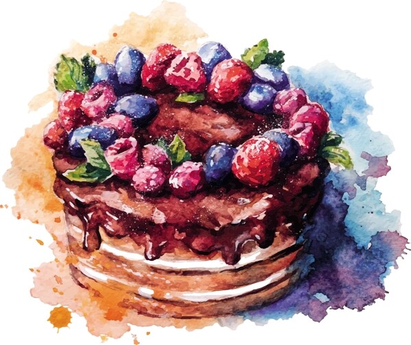 水彩绘美味的水果蛋糕插画
