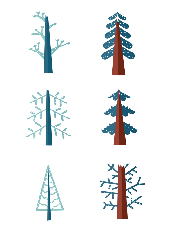 手绘冬季树木元素设计