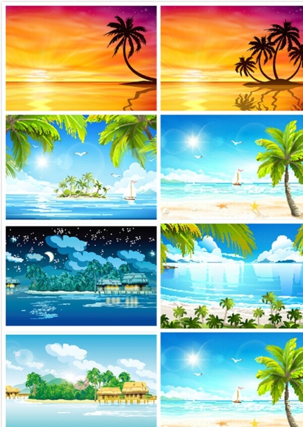 美丽的椰子树沙滩景色