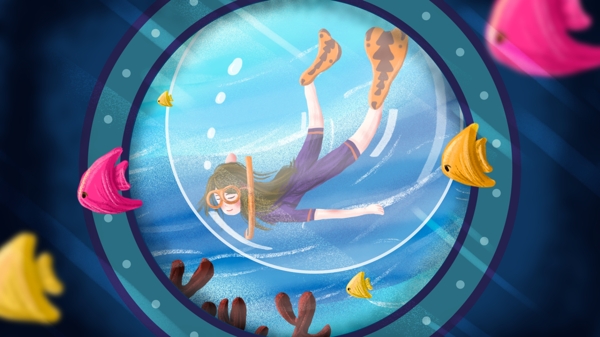 海洋世界日海底潛水的女孩