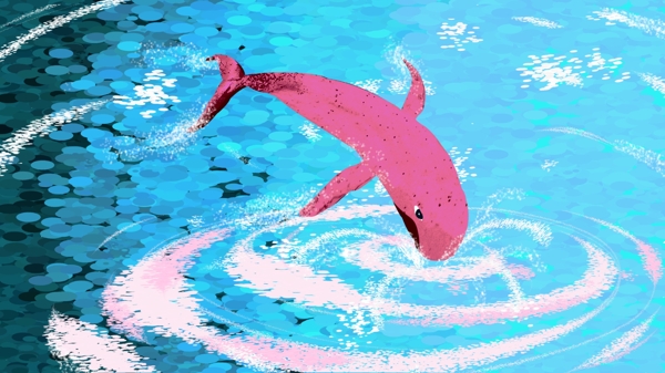 大海与鲸梦幻仙境手绘粉色调