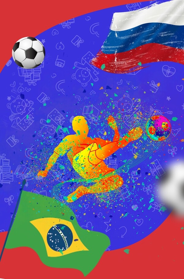 世界杯蓝红踢足球简约另类广告背景