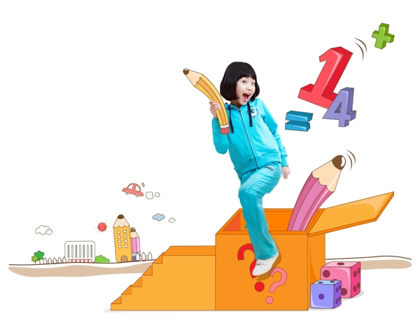 紙盒內(nèi)的鉛筆和女孩