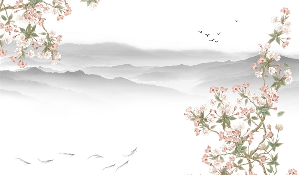 梅花九魚(yú)背景墻圖片