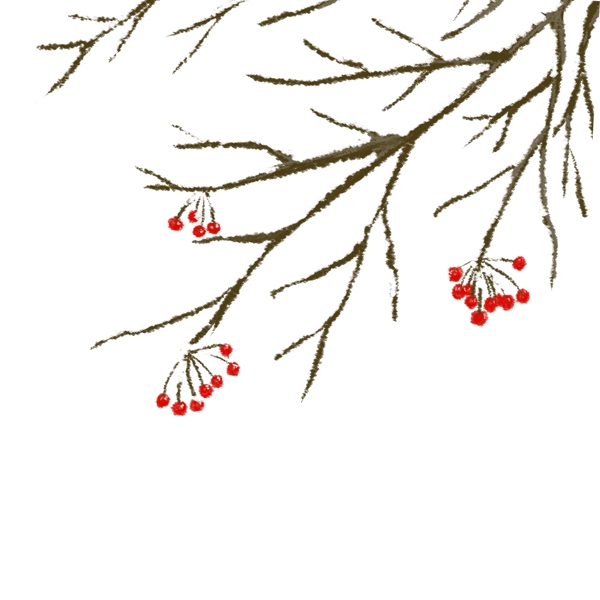 手绘冬天小雪树木植物