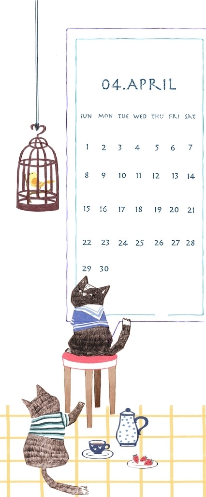 卡通手绘小猫日历背景