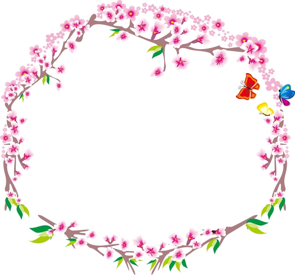 手绘卡通蝴蝶粉红色花朵圆环矢量元素