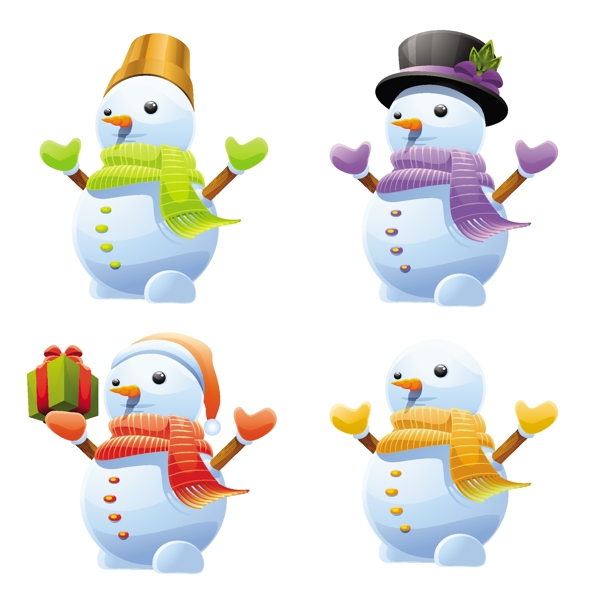 3D可愛的雪人矢量集