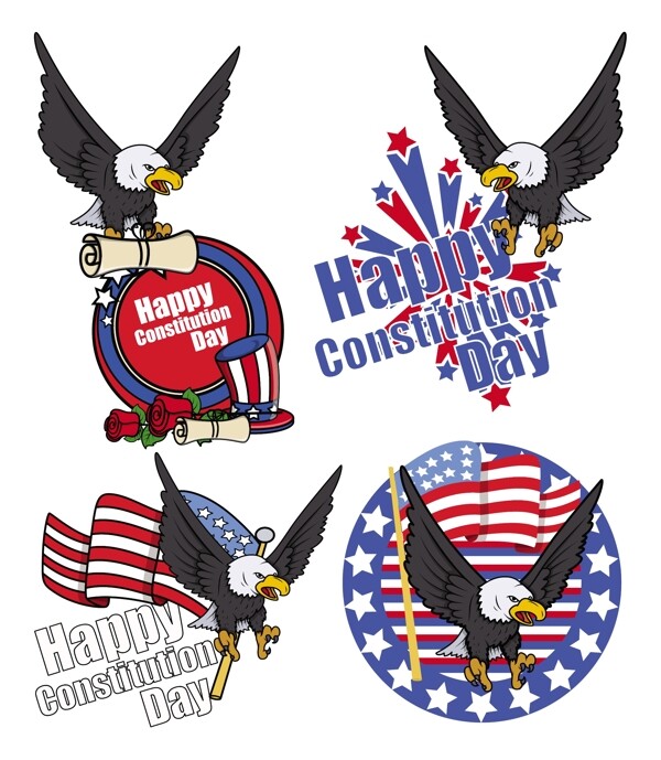 美国爱国秃顶的边缘矢量插画设计宪法日