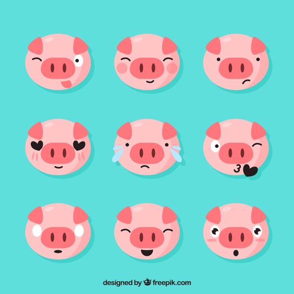 一组红色卡通折耳猪猪