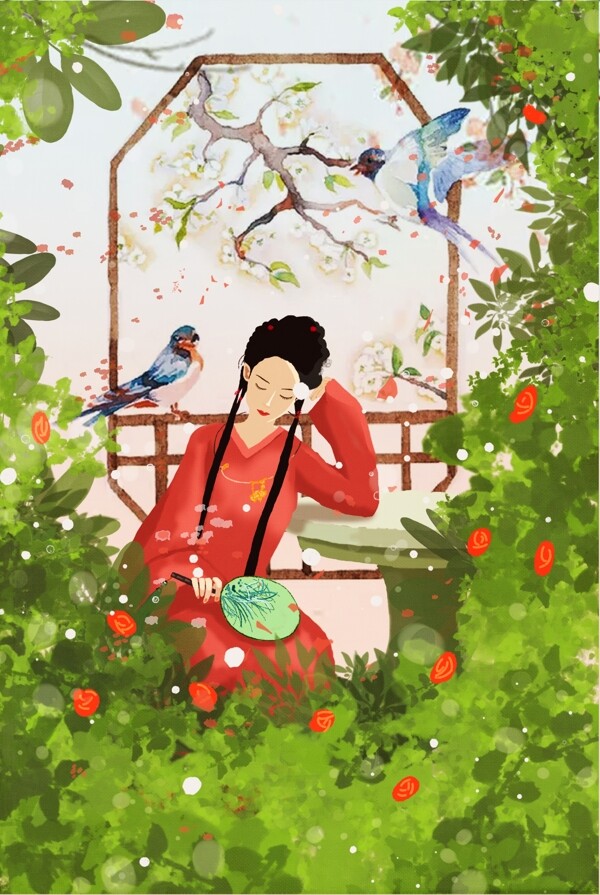 宮廷清宮手繪妃子卡通海報