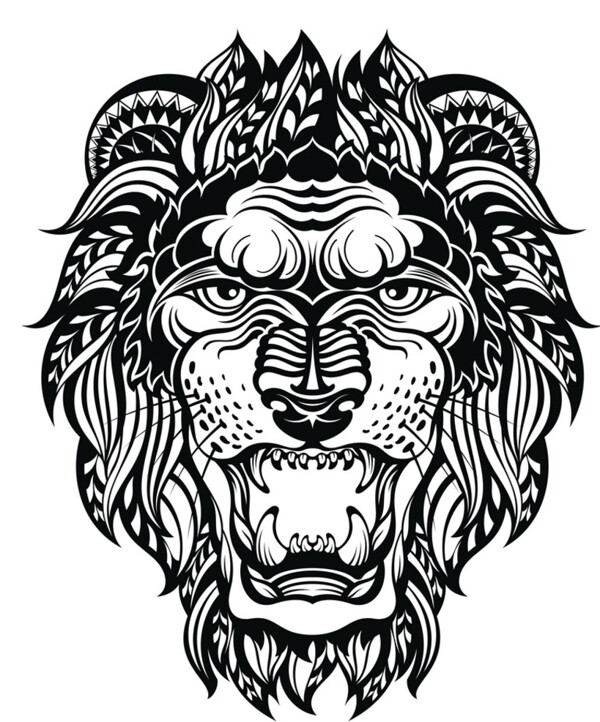 黑白剪影矢量素材图案狮子