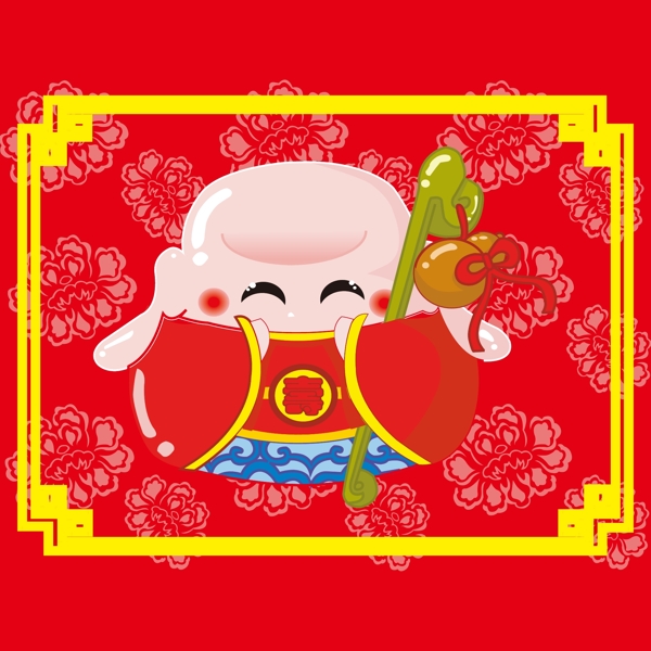 印花矢量圖T恤圖案人物不倒翁財(cái)神免費(fèi)素材