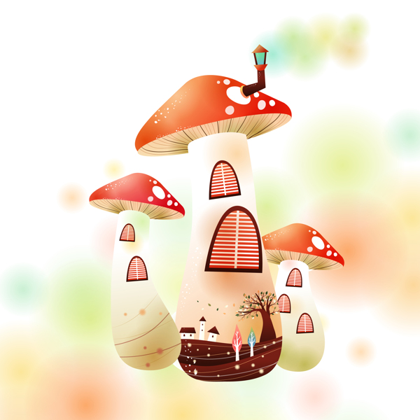 清新蘑菇房子装饰画