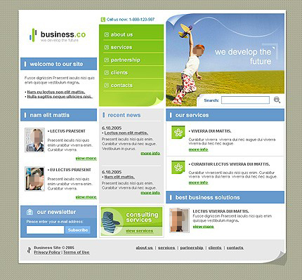 蓝绿色商业网站模板