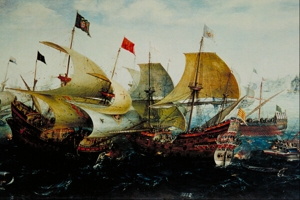 油画海盗船图片