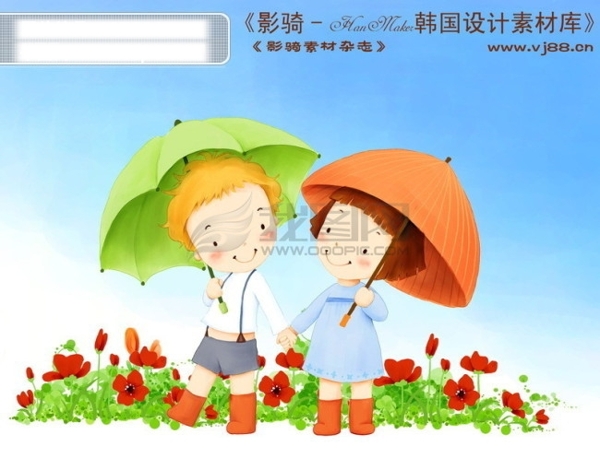 HanMaker韓國設(shè)計(jì)素材庫背景卡通漫畫可愛夢幻童年孩子女孩男孩雨傘甜蜜
