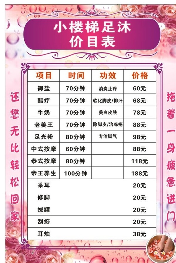 足浴價(jià)目表