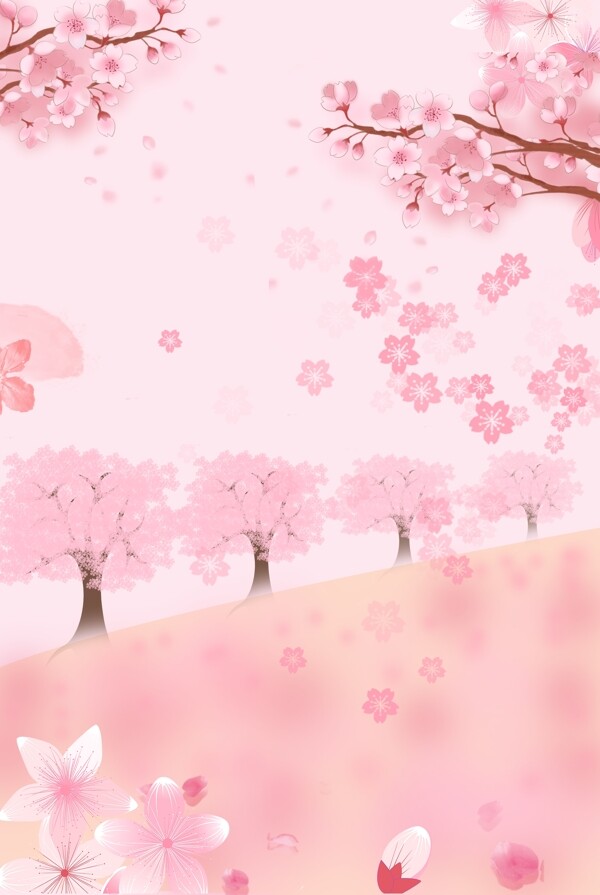 粉色樱花校园观赏海报背景