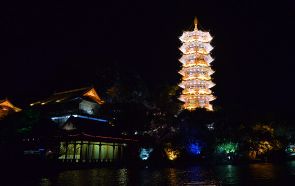 桂林二江四湖夜景图片