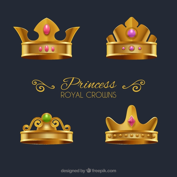 手绘四个公主金冠