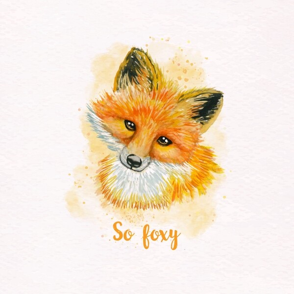 手绘水彩可爱的狐狸