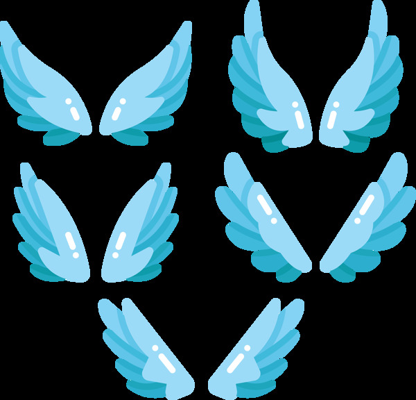 蓝色调扁平翅膀免抠png透明图层素材