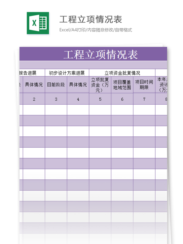 工程立項情況表excel模板