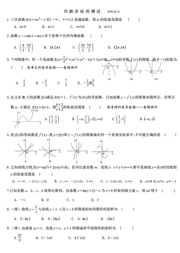 數(shù)學(xué)人教新課標(biāo)A版導(dǎo)數(shù)及應(yīng)用能力提高測(cè)試
