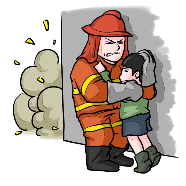 营救小女孩消防插画