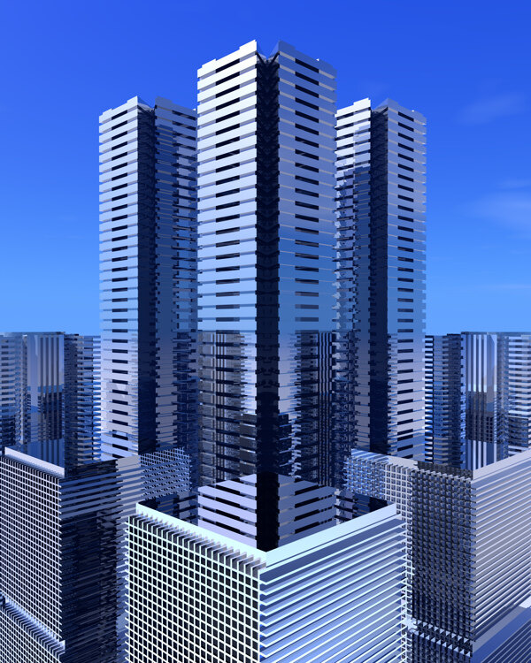 商業(yè)空間樓房建筑效果圖高樓大廈高科技區(qū)水滴科幻