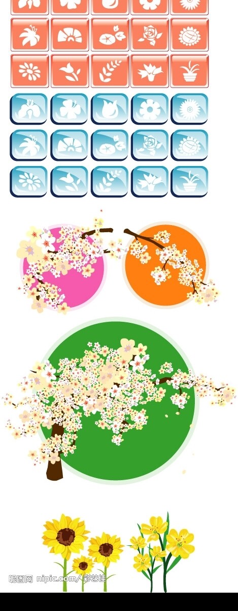 韩国风格花卉主题矢量图标图片