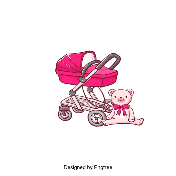 红色可爱婴儿车创意材料设计