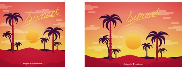日落背景与装饰棕榈树