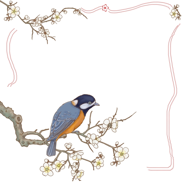 边框古风插画中国风花鸟壁画装饰