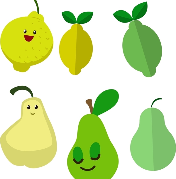 卡通水果标签柠檬香梨