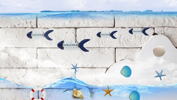 卡通贝壳海星背景墙图片
