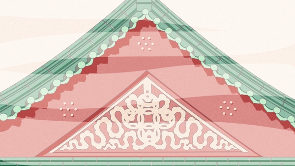 小清新肌理绿瓦红墙屋顶之中国建筑插画