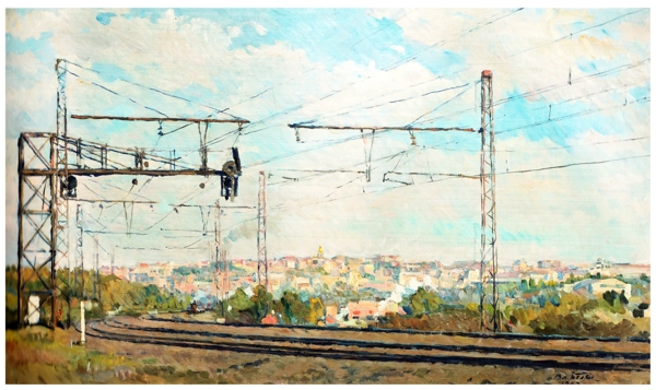 铁路风景油画图片